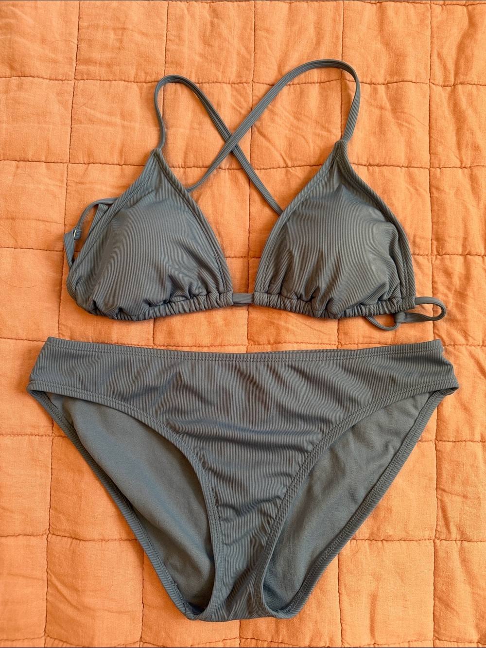 Shade & Shore Blue Ribbed Triangle Bikini Set